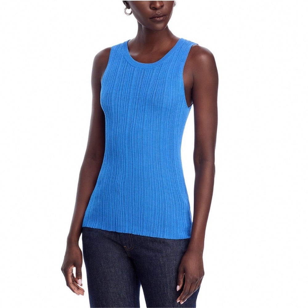 Rue Sophie Monique Top Cobalt Blue Ribbed Sleeveless Crewneck Small NEW